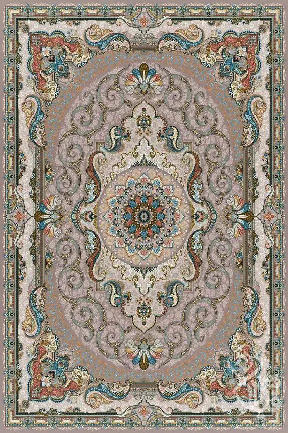 فرش قیطران 1500 شانه کلکسیون 1500 شانه طرح زرین زمینه نسکافه ای (برجسته)