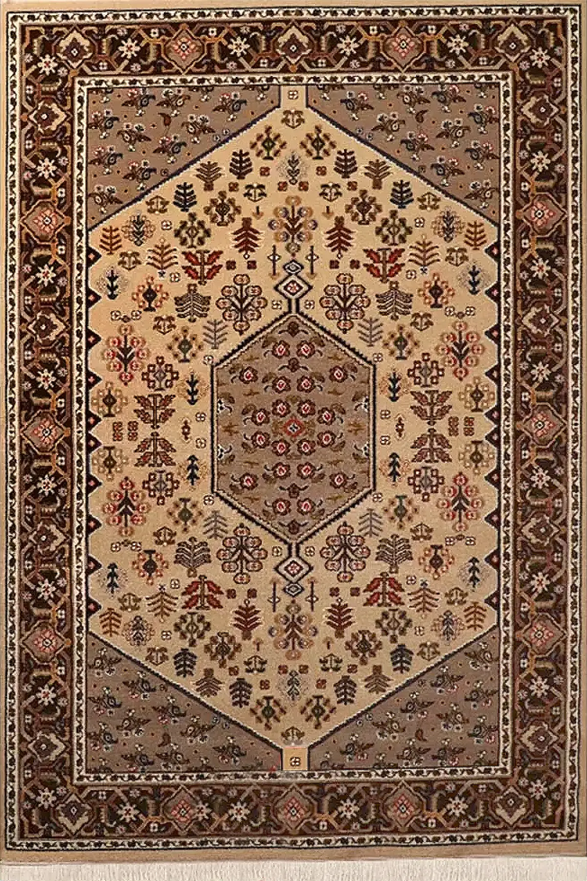 فرش ستاره کویر یزد کلکسیون شاهسون کد SH-B057-8818 زمینه شکلاتی (غیربرجسته)