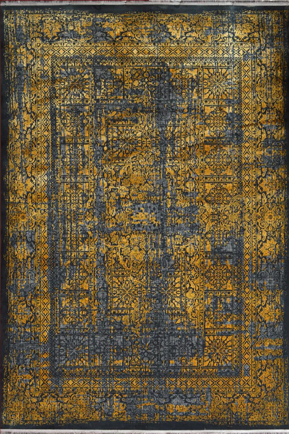 فرش مهدیان 700 شانه کلکسیون دینارسو کد 70028 زمینه ذغالی-طلایی (برجسته)