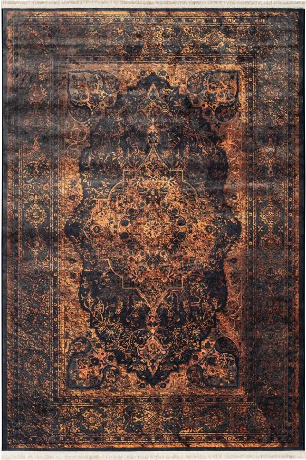 فرش محتشم کهنه نما 1000 شانه کد 25NB0080 زمینه دودی (غیربرجسته)