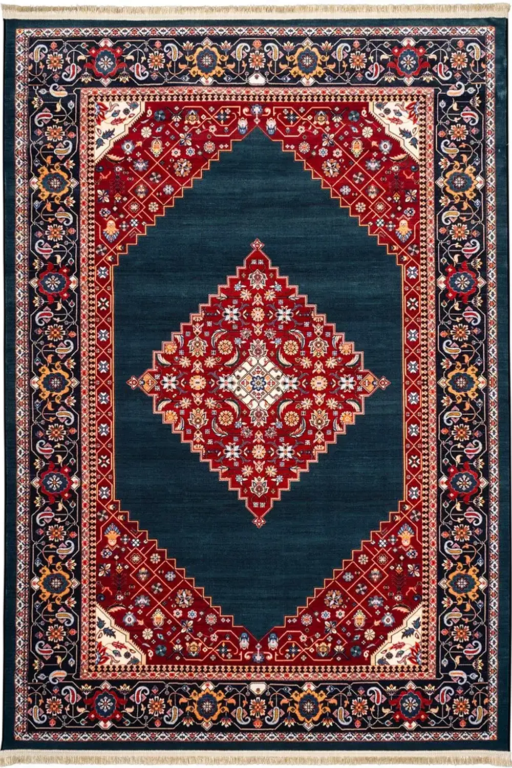 فرش محتشم 1000 شانه کلکسیون سنتی کد 900404 زمینه سبز (غیربرجسته)