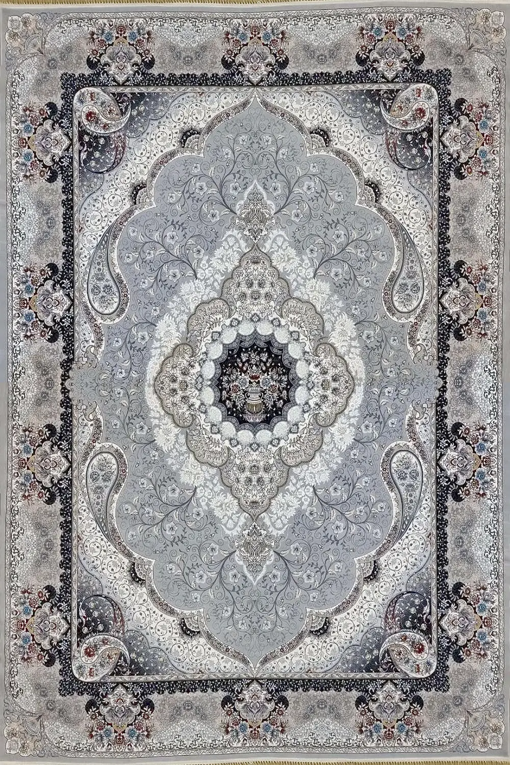 فرش کاشان 700 شانه طرح سوگند زمینه نقره ای (غیربرجسته)