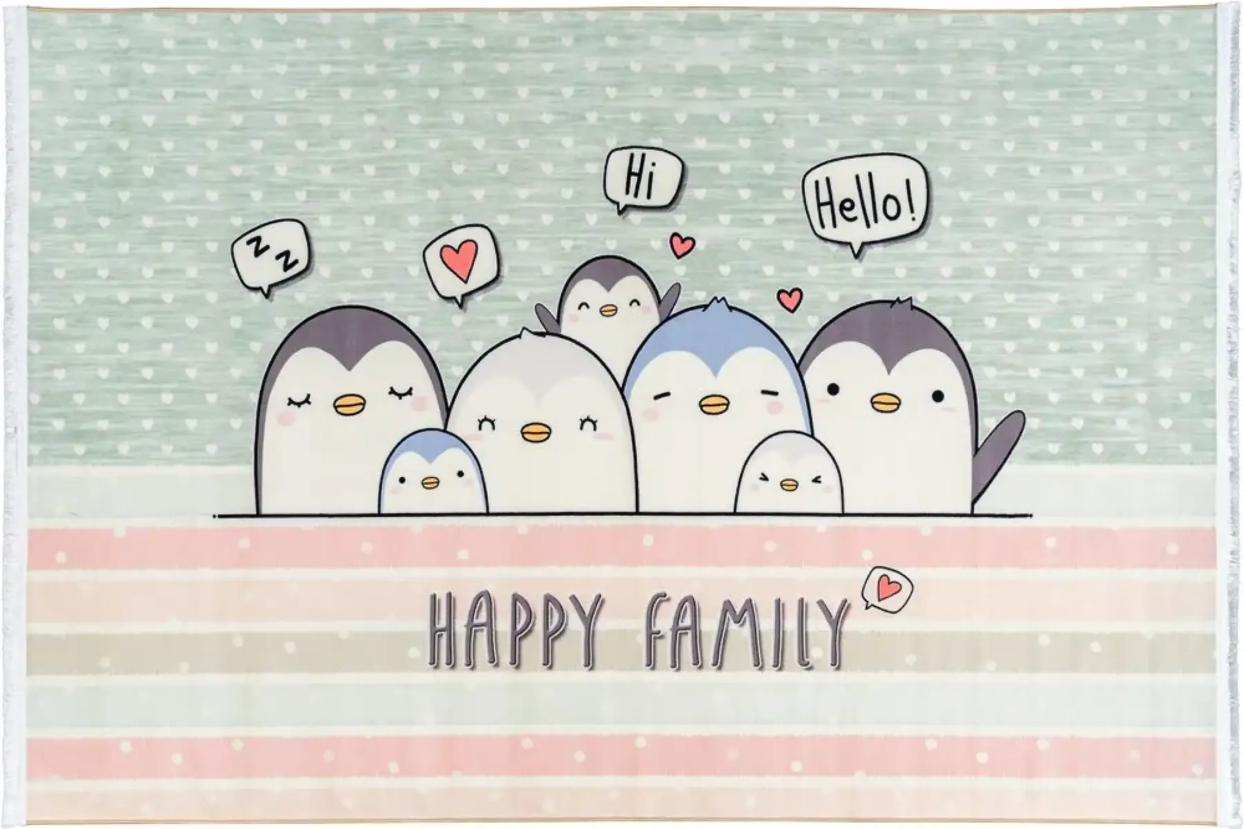 فرش محتشم اتاق کودک طرح پنگوئن ها کد 25km0170 زمینه سبز (غیربرجسته)