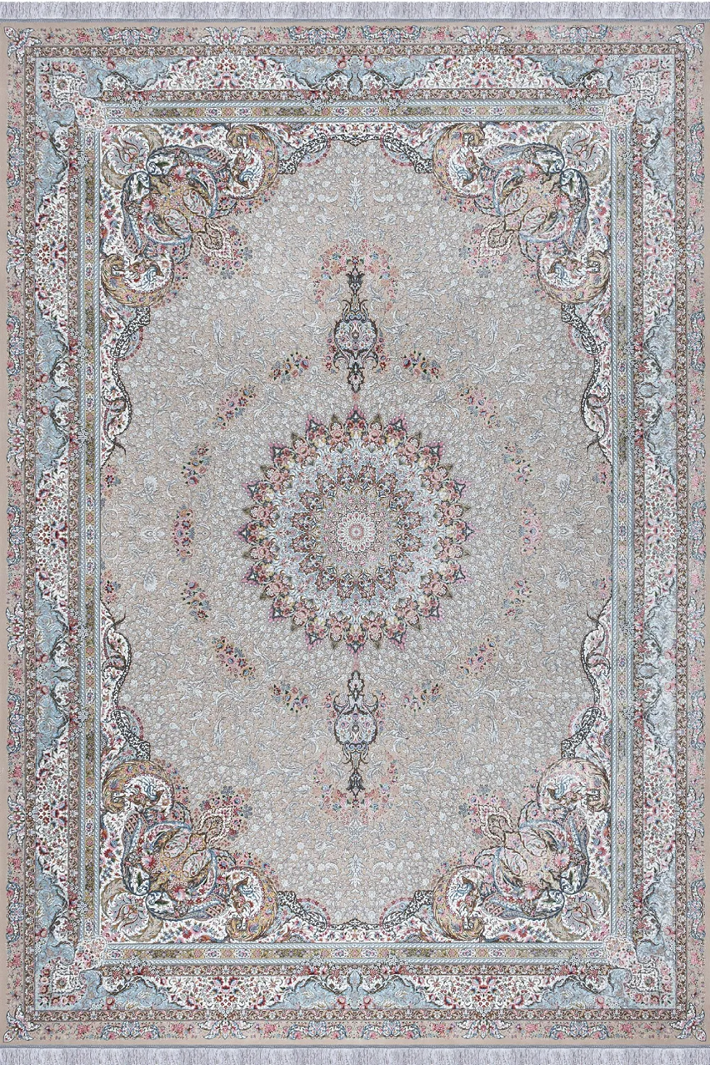 فرش مهدیان 1500 شانه کلکسیون والری کد 50105 زمینه بژ (برجسته)