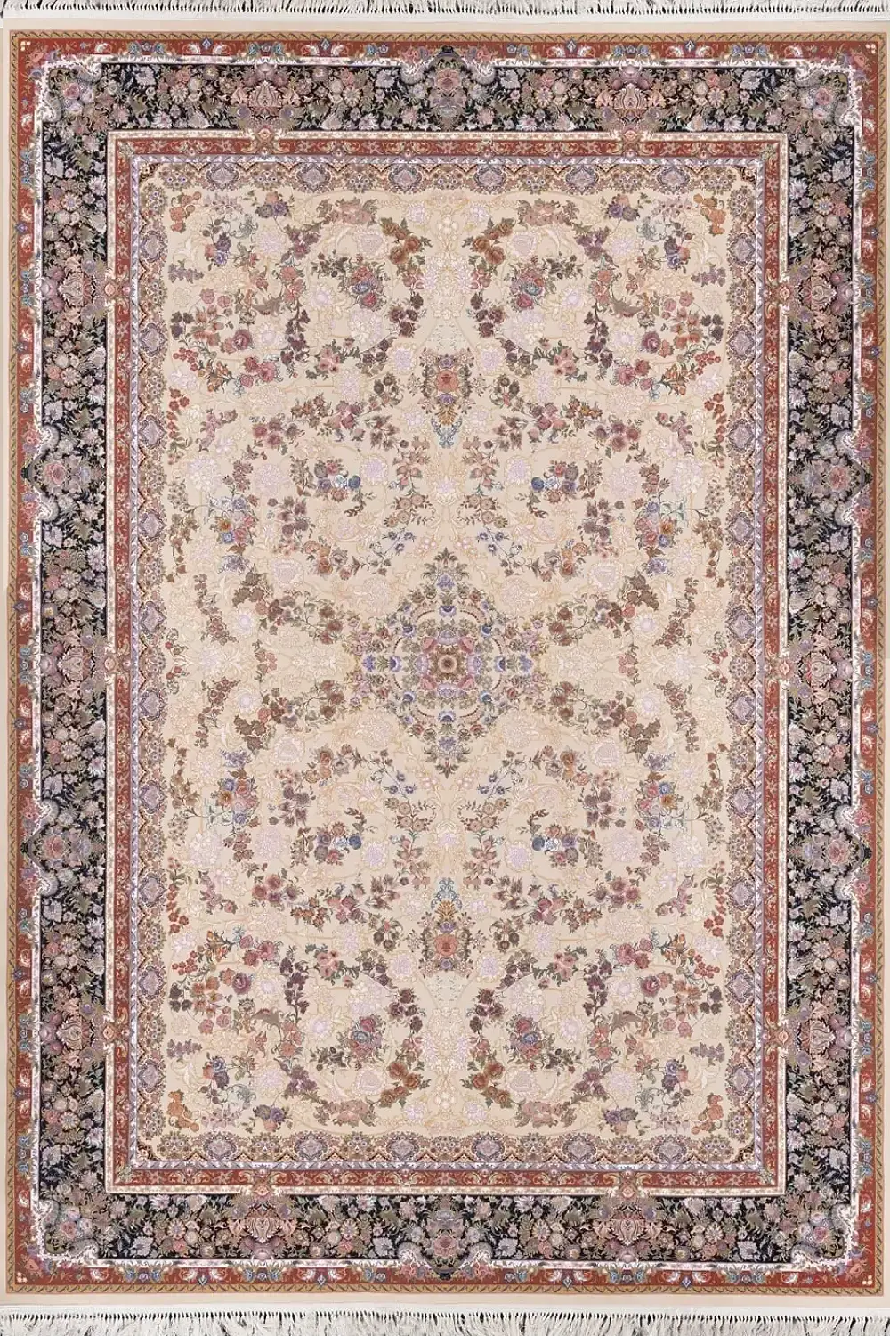 فرش بهشتی 1200 شانه کلکسیون تبریز کد 1263 زمینه کرم (برجسته)