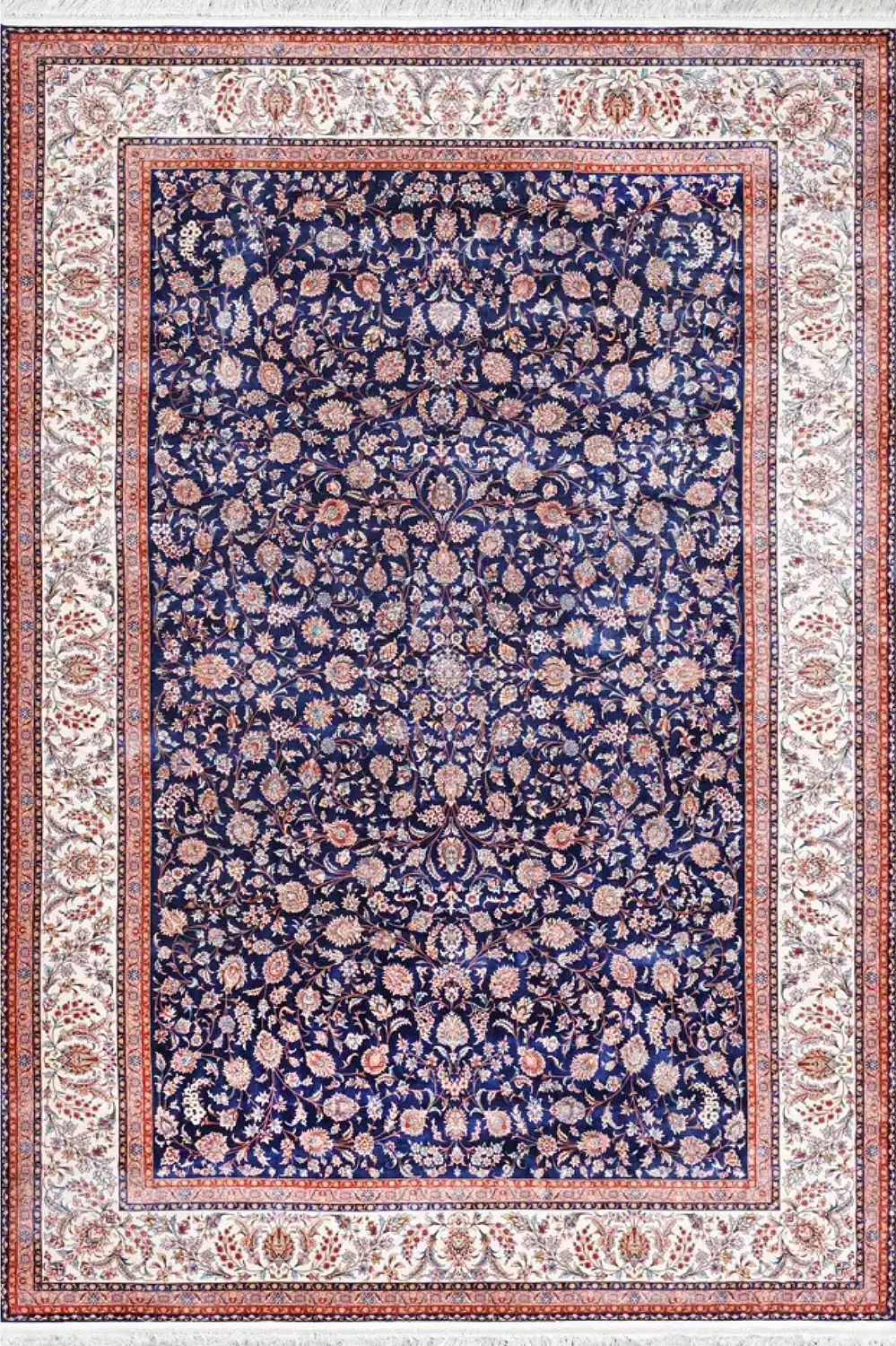 فرش بهشتی 1200 شانه ابریشمی کلکسیون ماهور کد 5604 زمینه سورمه ای (برجسته)