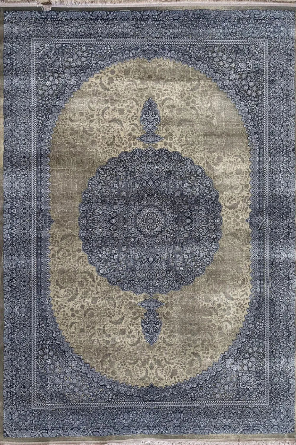 فرش مهدیان 700 شانه کلکسیون دینارسو کد 70050 زمینه آبی-دودی (برجسته)