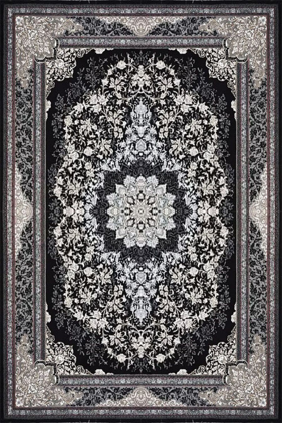 فرش کاشان 500 شانه طرح تندیس زمینه مشکی (غیربرجسته)