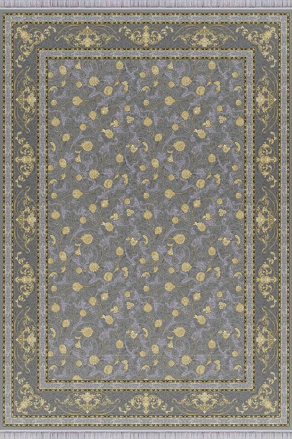 فرش مهدیان 1500 شانه کلکسیون حریر و طلاکوب طرح افشان خاطره زمینه فیلی (برجسته)