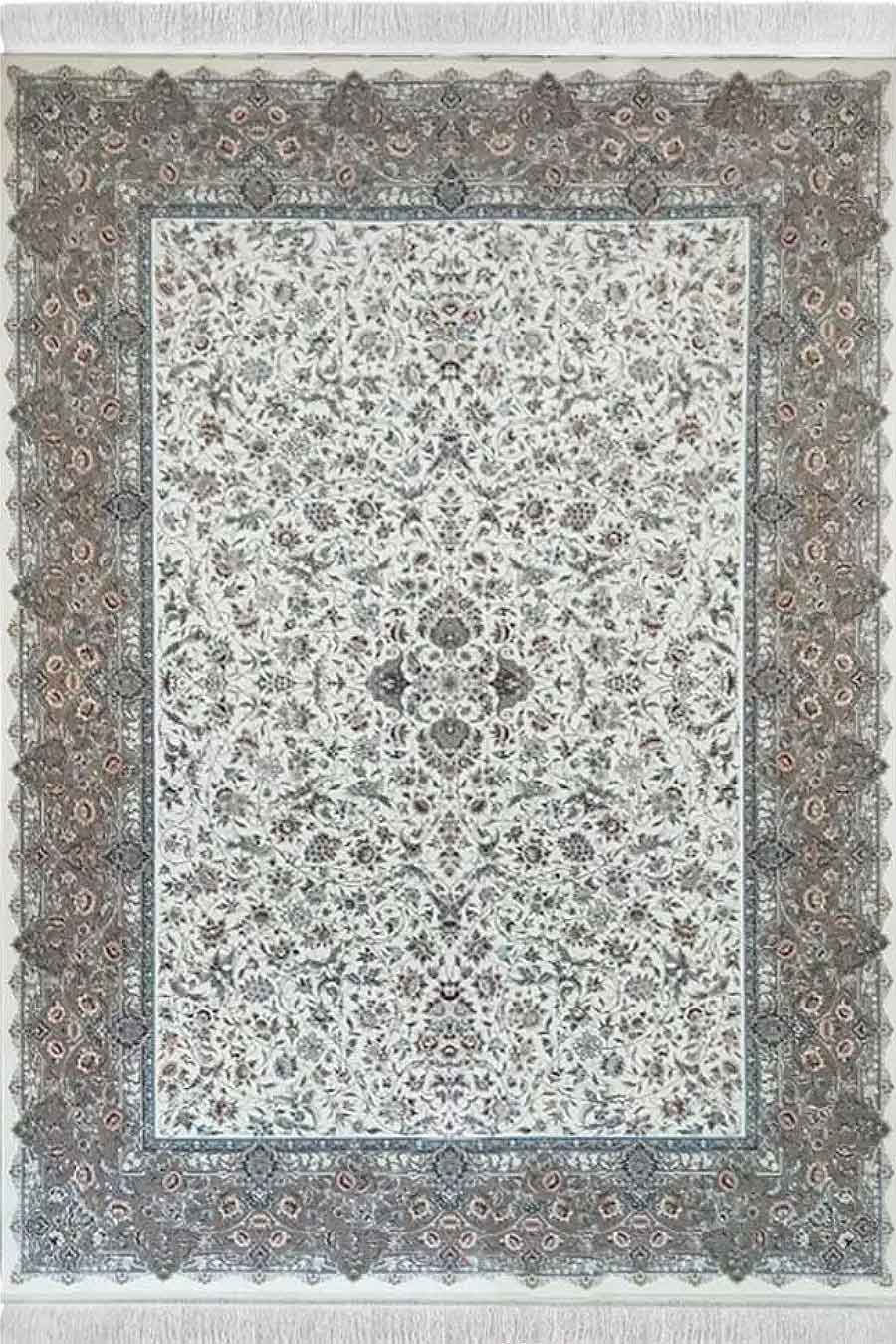 فرش مشهد 1700 شانه کد 817254 زمینه کرم-موشی (برجسته)