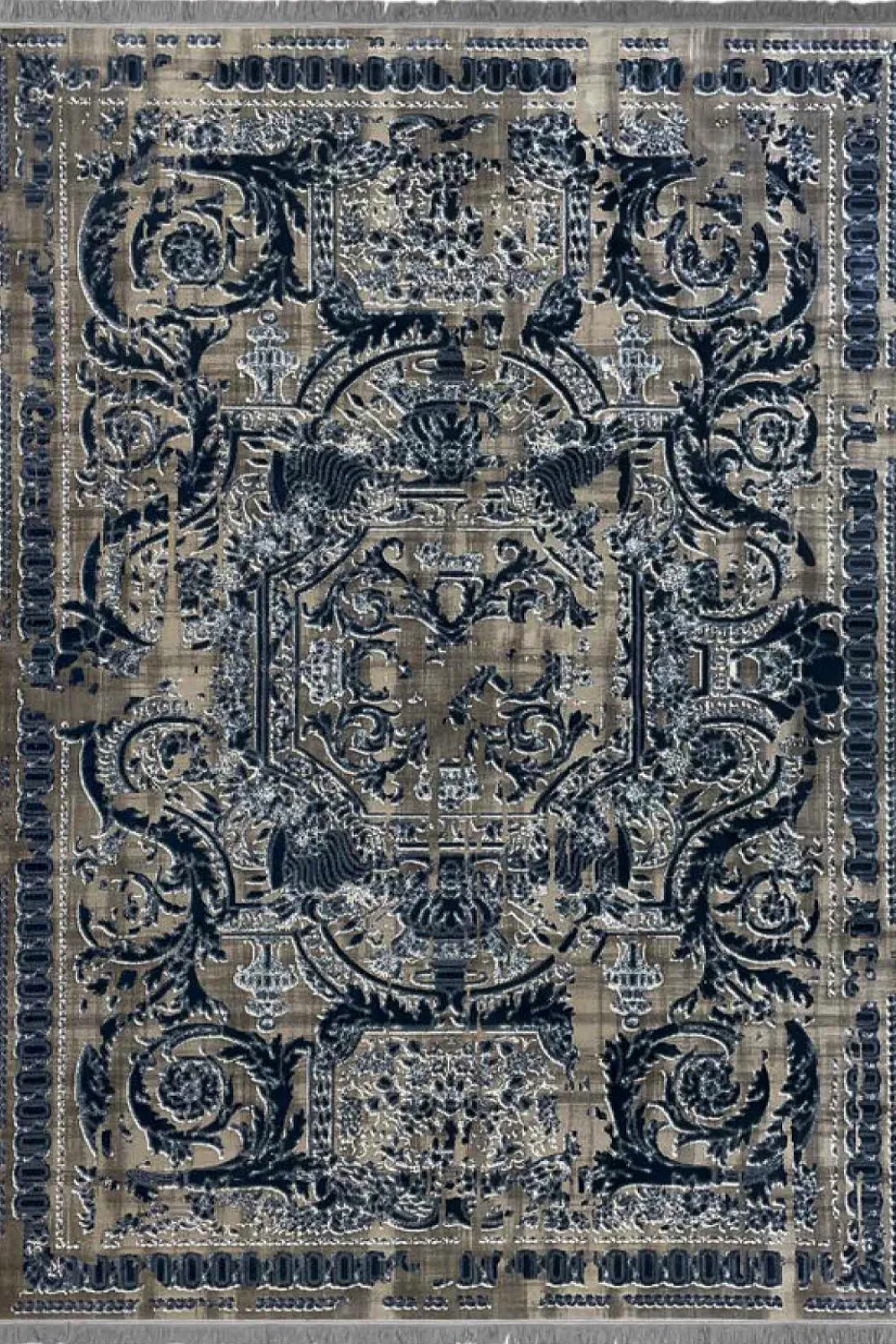 فرش مهدیان 700 شانه کلکسیون دینارسو کد 70026 زمینه آبی-دودی (برجسته)