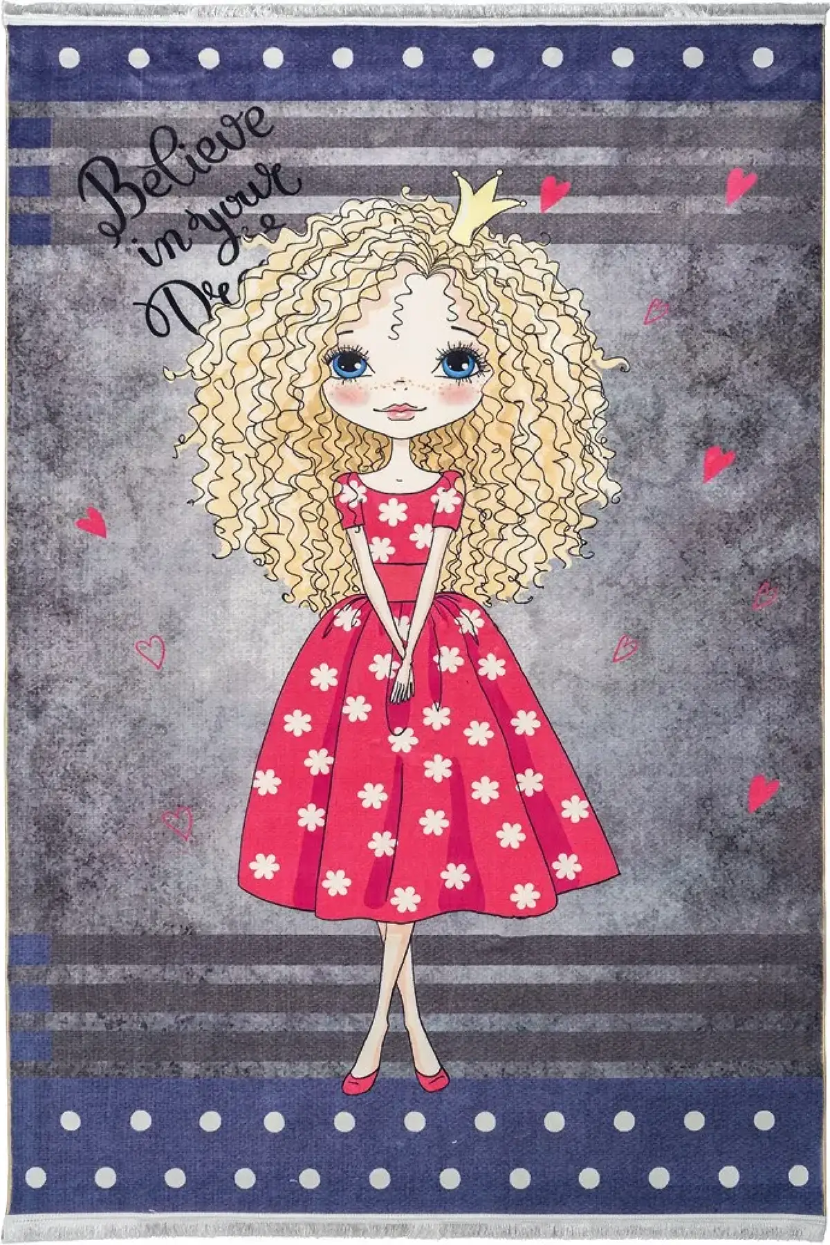 فرش محتشم اتاق کودک طرح دختر صورتی کد 2599012090 زمینه تمام رنگ (غیربرجسته)