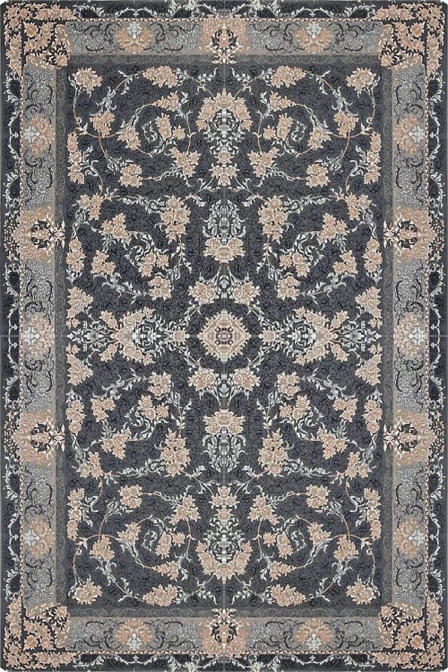 فرش ستاره پانیذ 700 شانه طرح نویان دودی زمینه طلاکوب (غیربرجسته)