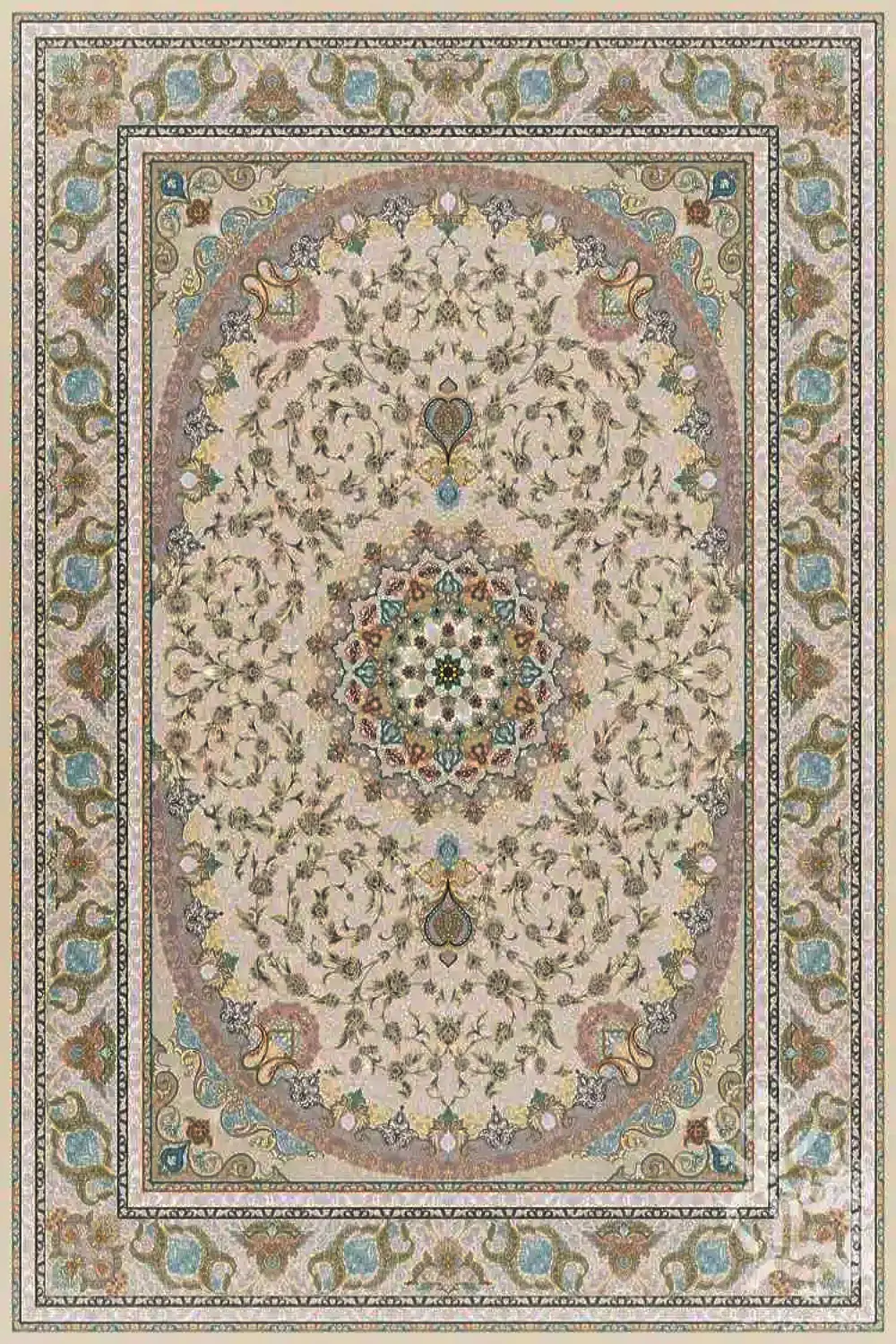 فرش قیطران 1500 شانه کلکسیون 1500 شانه طرح سلطان زمینه کرم (برجسته)