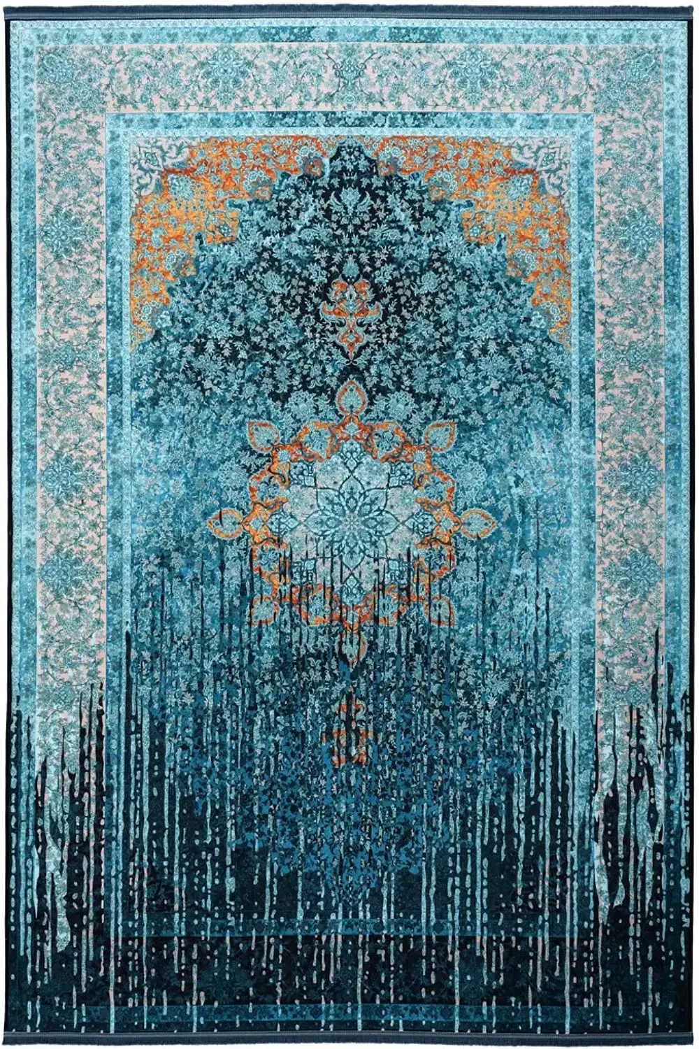 فرش محتشم کهنه نما 1200 شانه کد 300627 زمینه سبزآبی (غیربرجسته)