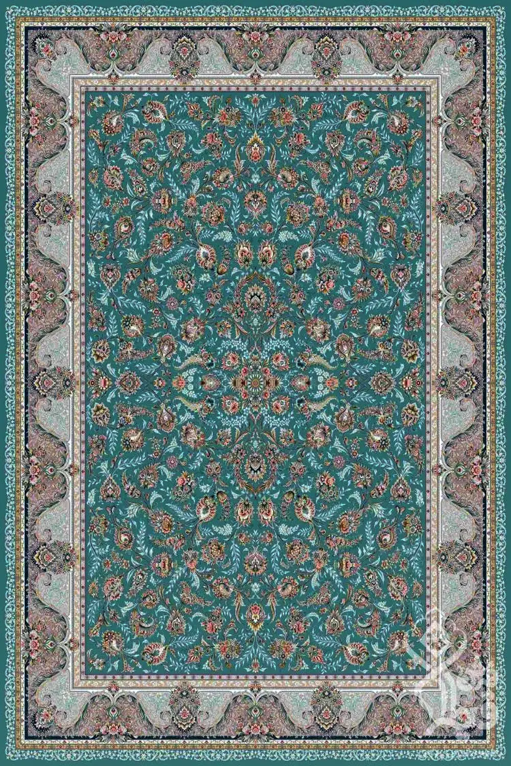 فرش قیطران 1200 شانه کلکسیون پارادایس طرح ایوا زمینه آبی روشن (برجسته)