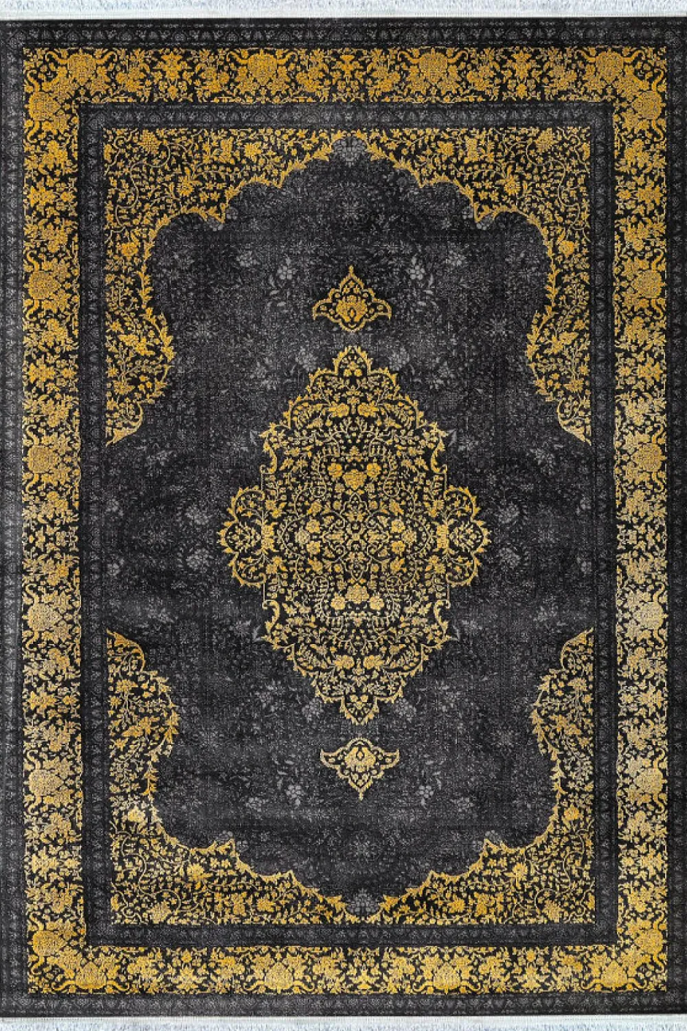 فرش مهدیان 700 شانه کلکسیون دینارسو کد 70048 زمینه ذغالی-طلایی (برجسته)