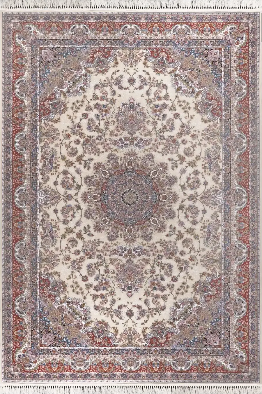 فرش بهشتی 1200 شانه کلکسیون تبریز کد 1354 زمینه کرم (برجسته)