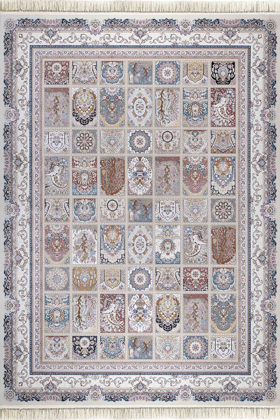 فرش داریوش 1500 شانه کلکسیون مینیاتور کد D1536 زمینه کرم (برجسته)