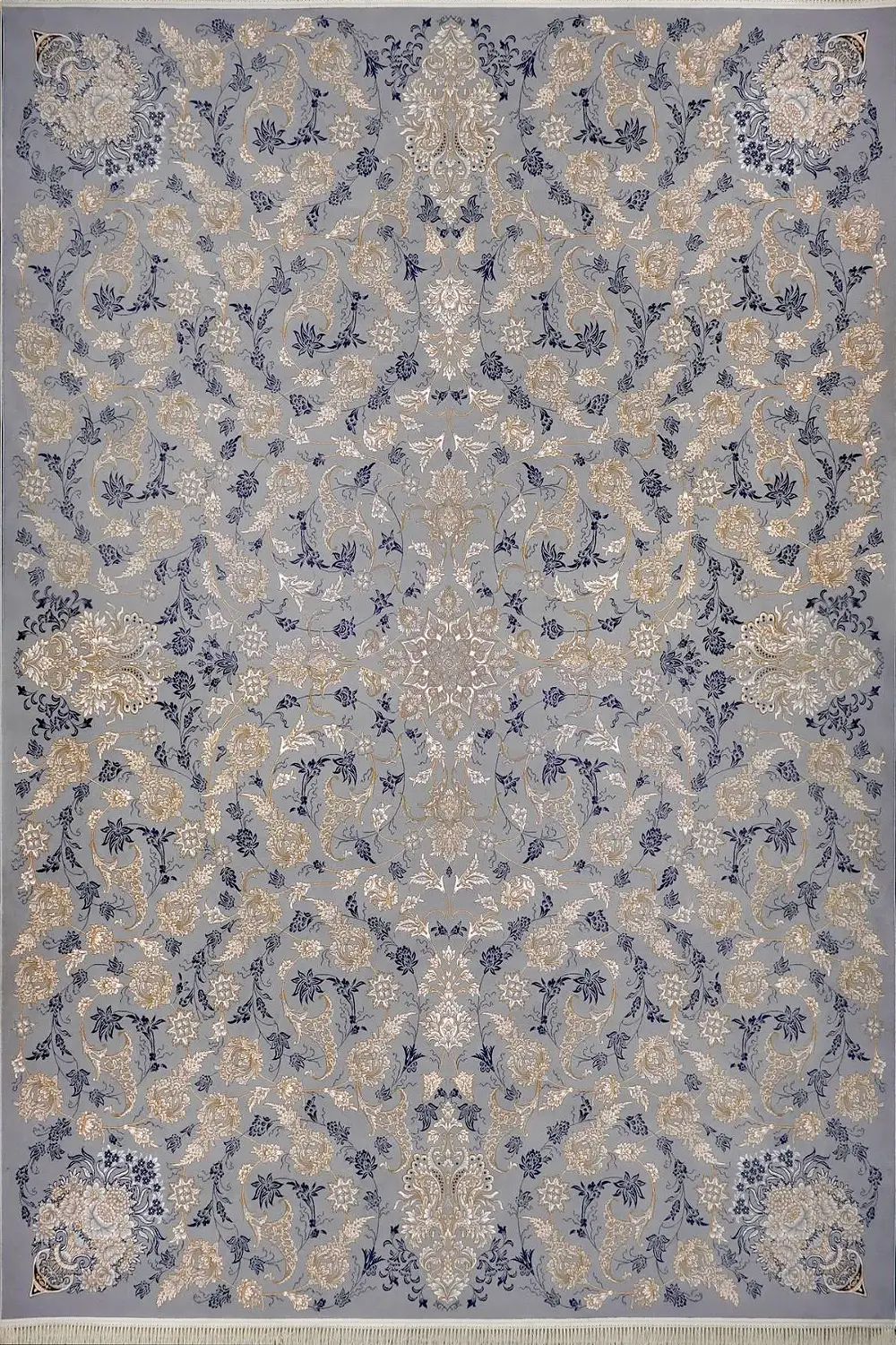 فرش کاشان 700 شانه طرح هیراد طلاکوب زمینه دلفینی (غیربرجسته)