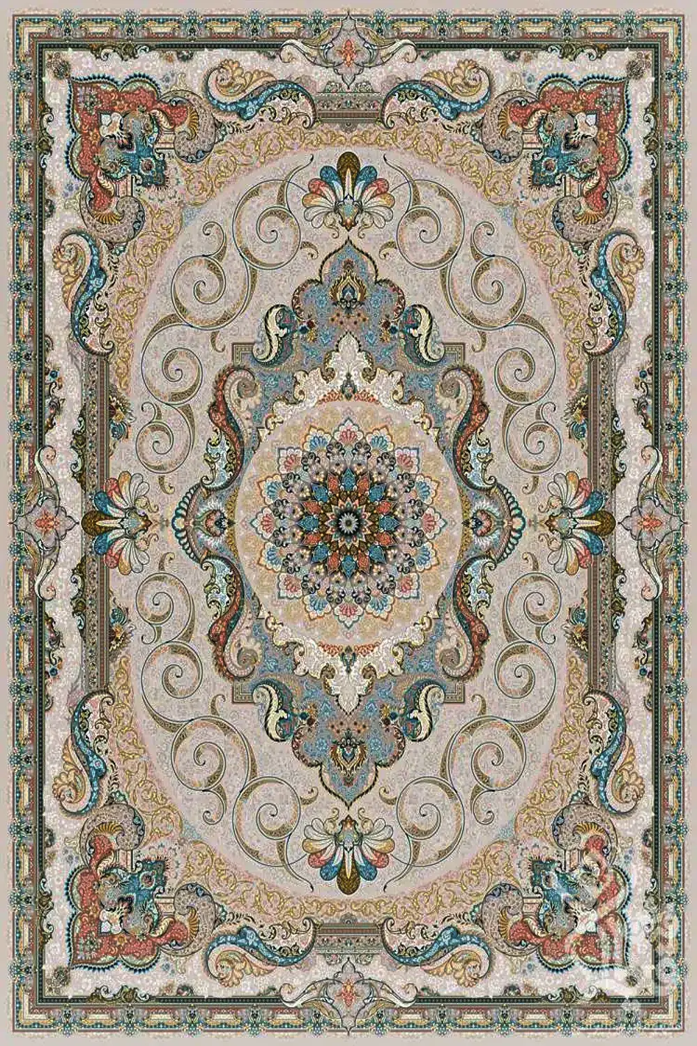 فرش قیطران 1500 شانه کلکسیون 1500 شانه طرح زرین زمینه کرم (برجسته)