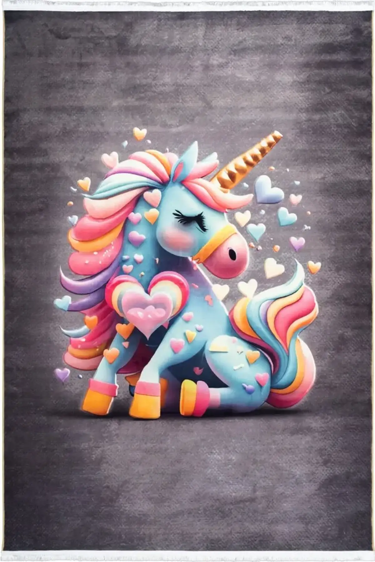 فرش محتشم اتاق کودک طرح تک شاخ رنگی کد 25KM0000 زمینه طوسی (غیربرجسته)