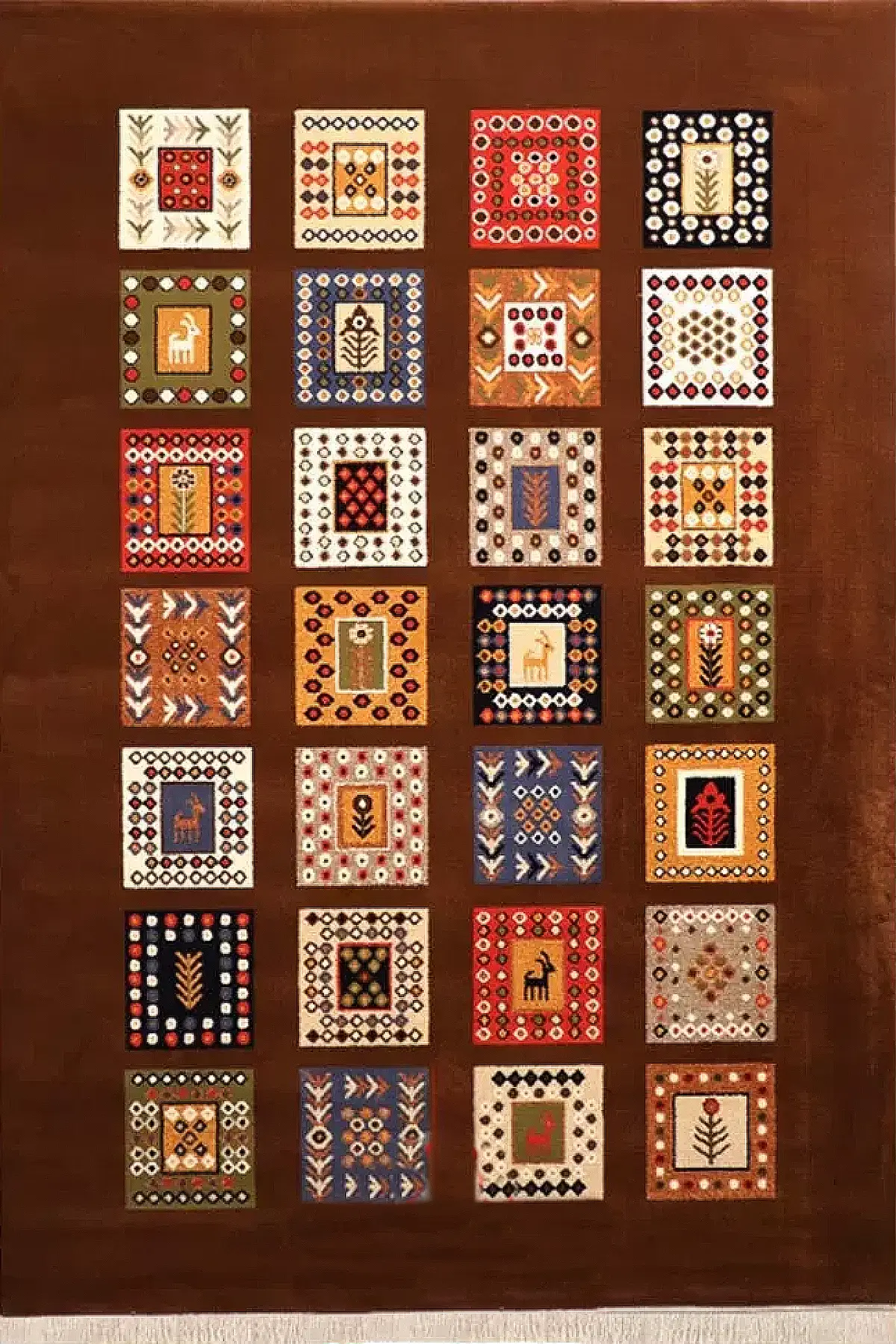 فرش ستاره کویر یزد کلکسیون شاهسون کد SH-B072-8888 زمینه شکلاتی (غیربرجسته)