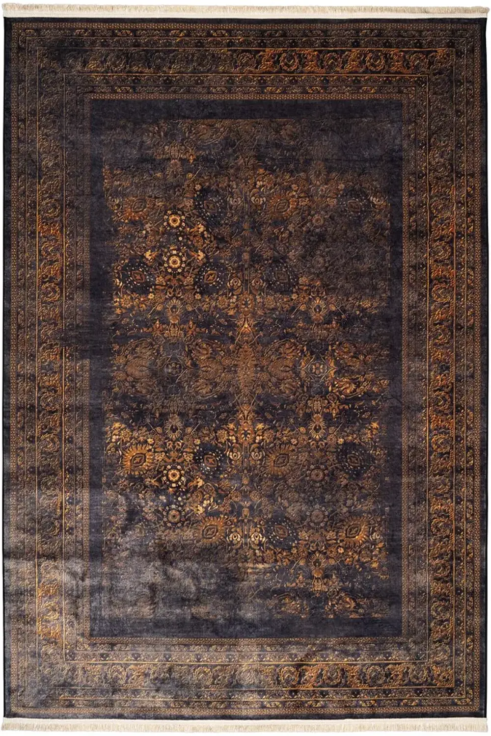 فرش محتشم کهنه نما 1000 شانه کد 900456 زمینه مشکی (غیربرجسته)