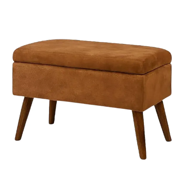 پاف نیمکت نشسته دو نفره باکس دار پایه چوبی رنگ شکلاتی