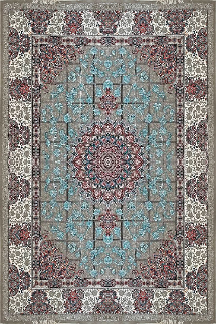 فرش ستاره پانیذ 700 شانه طرح اهورا زمینه نقره ای (غیربرجسته)