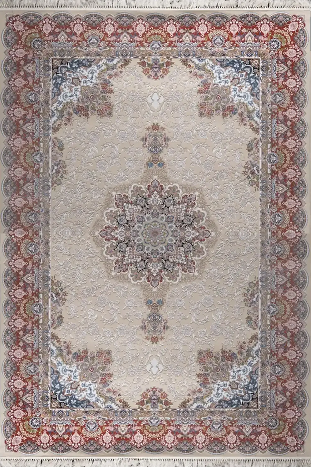 فرش بهشتی 1200 شانه کلکسیون تبریز کد 1174 زمینه کرم (برجسته)