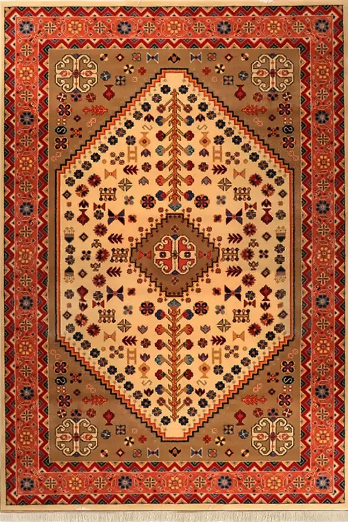 فرش ستاره کویر یزد کلکسیون شاهسون کد SH-b008-5003 زمینه کرم (غیربرجسته)