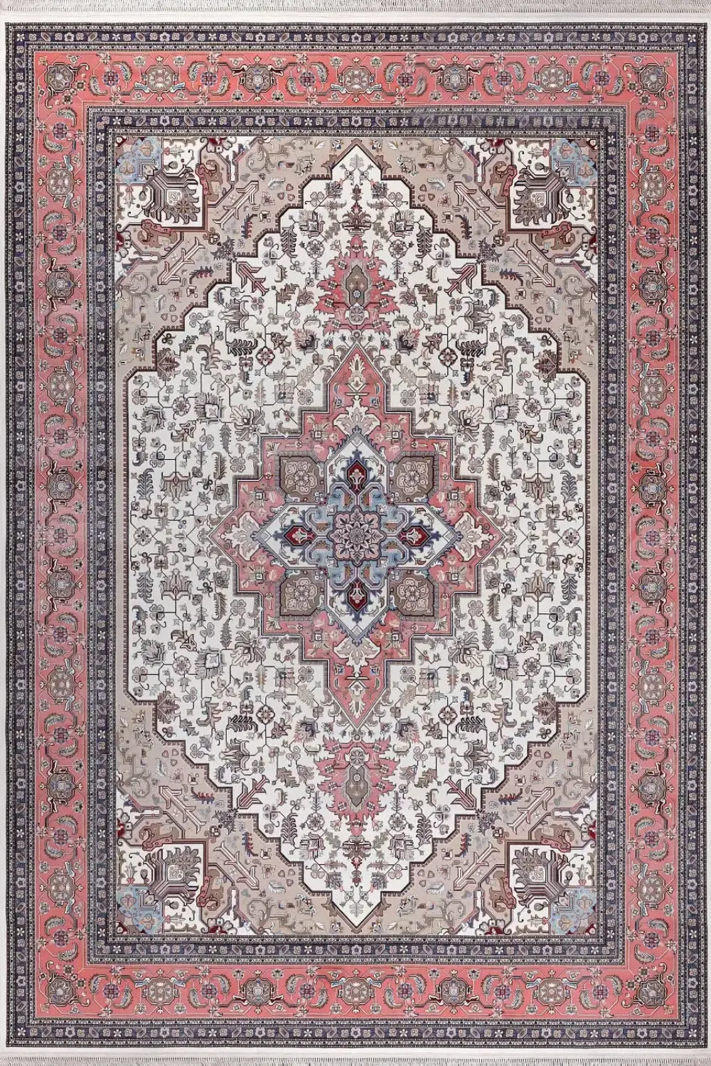 فرش بهشتی 1200 شانه دستبافگونه کلکسیون هرمز کد 2531 زمینه سفید (برجسته)