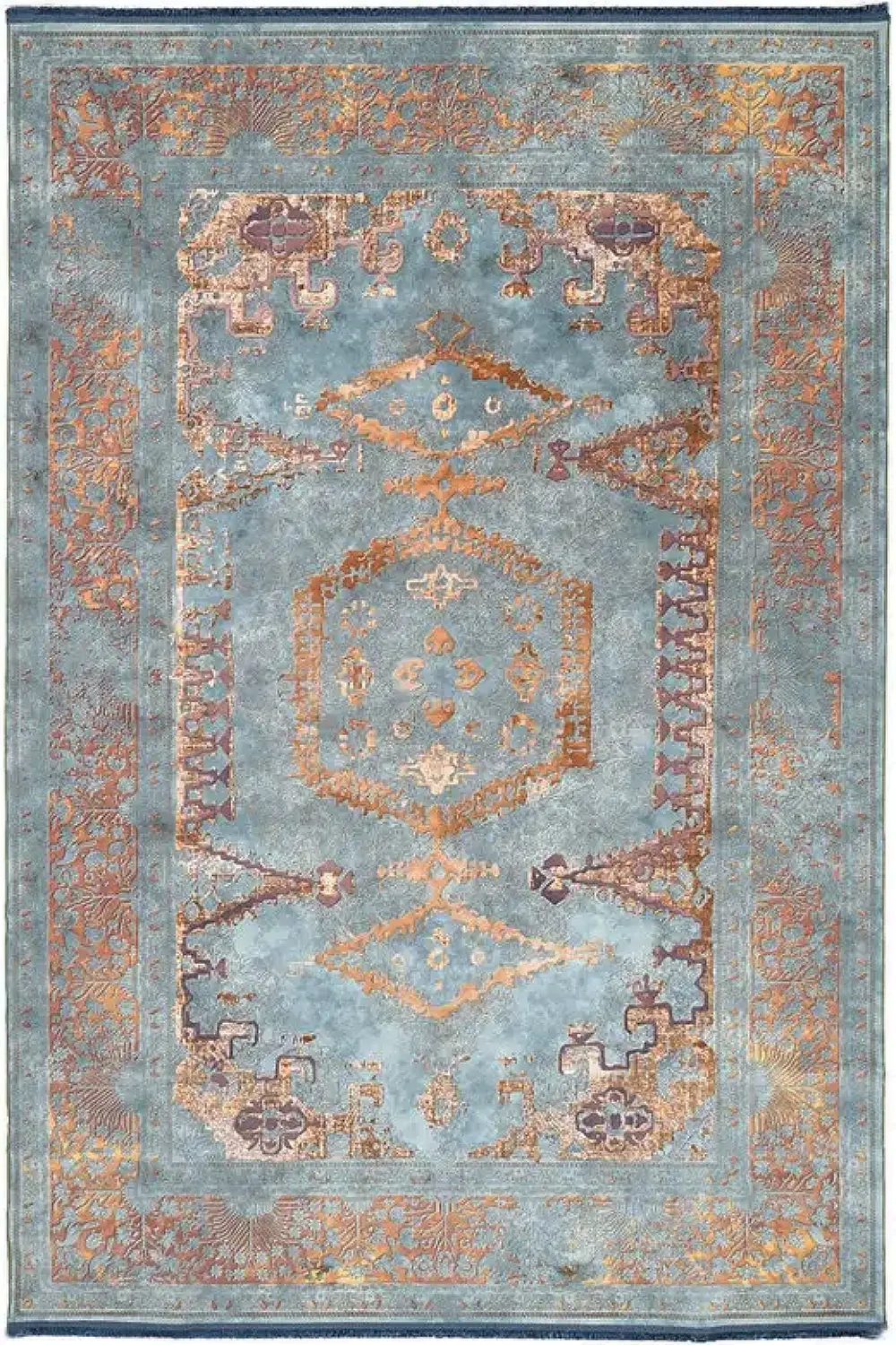 فرش محتشم کهنه نما 1200 شانه کد 300616 زمینه سبزآبی (غیربرجسته)