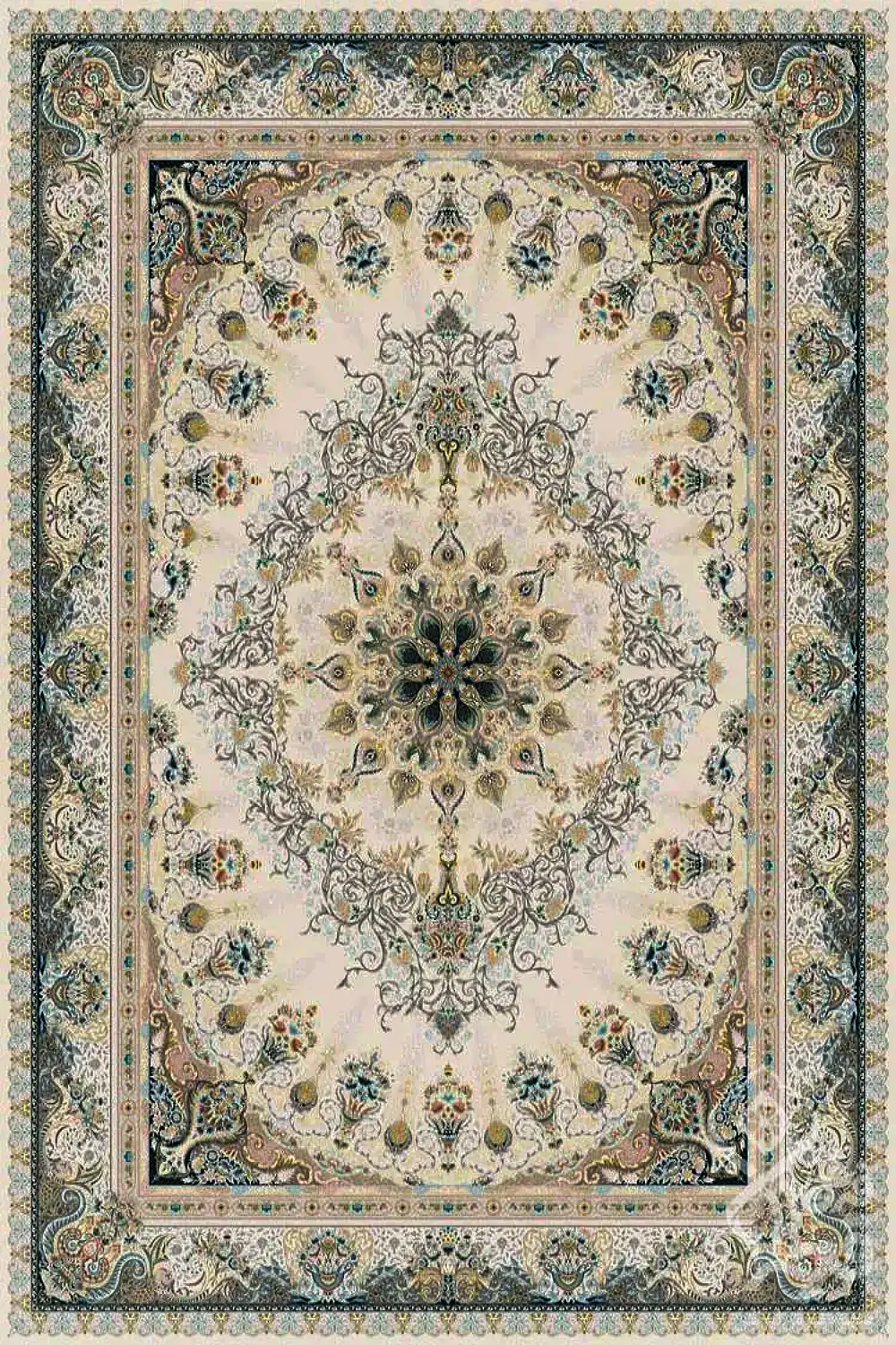 فرش قیطران 1500 شانه کلکسیون 1500 شانه طرح مخمل زمینه کرم (برجسته)