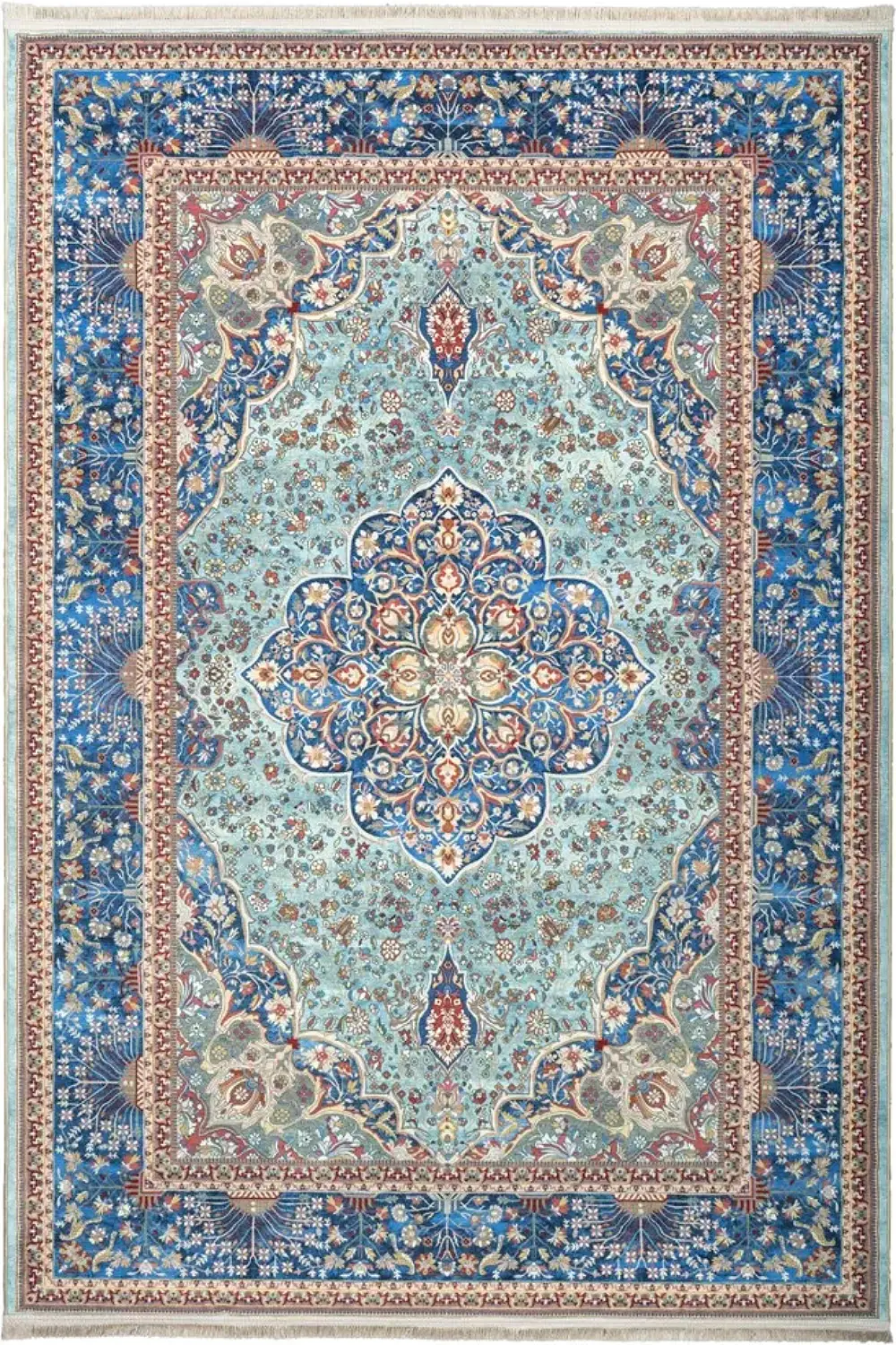 فرش محتشم 1000 شانه کلکسیون سنتی کد 100353 زمینه سبزآبی (غیربرجسته)