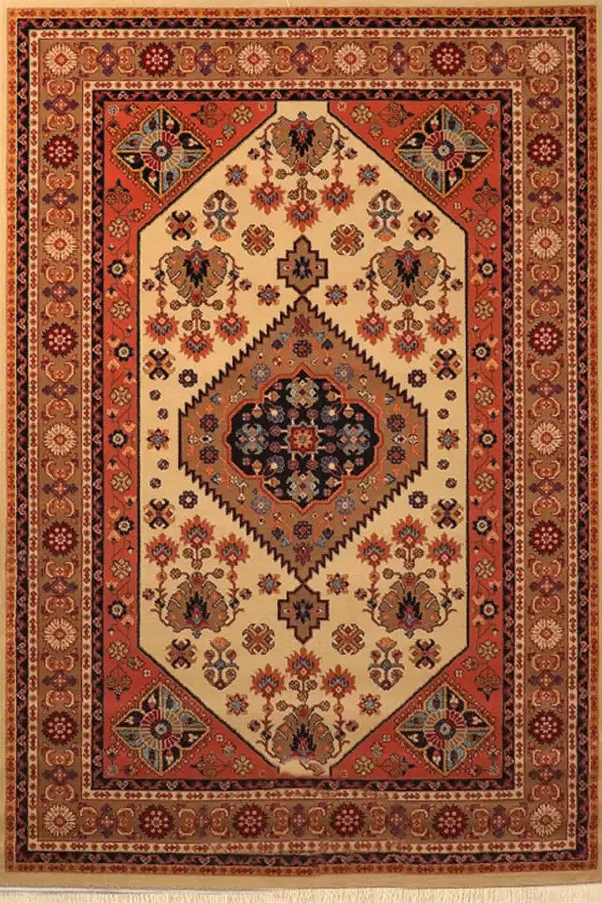 فرش ستاره کویر یزد کلکسیون شاهسون کد SH-B005-5001 زمینه بژ (غیربرجسته)