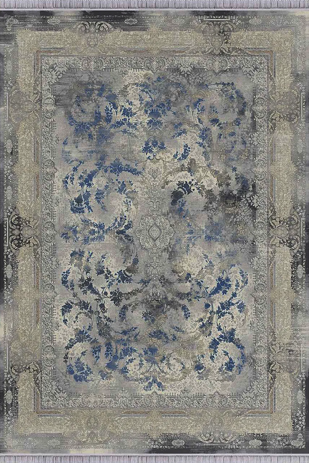 فرش مهدیان 1500 شانه کلکسیون حریر و طلاکوب طرح لونا زمینه آبی (برجسته)