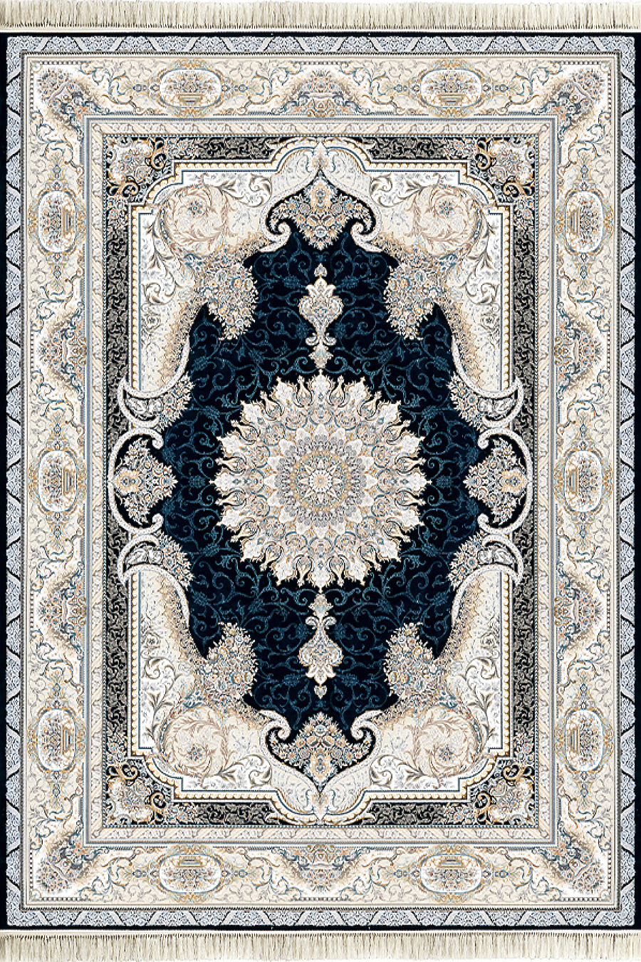 فرش داریوش 1500 شانه کلکسیون مینیاتور کد D1571 زمینه سورمه ای (برجسته)