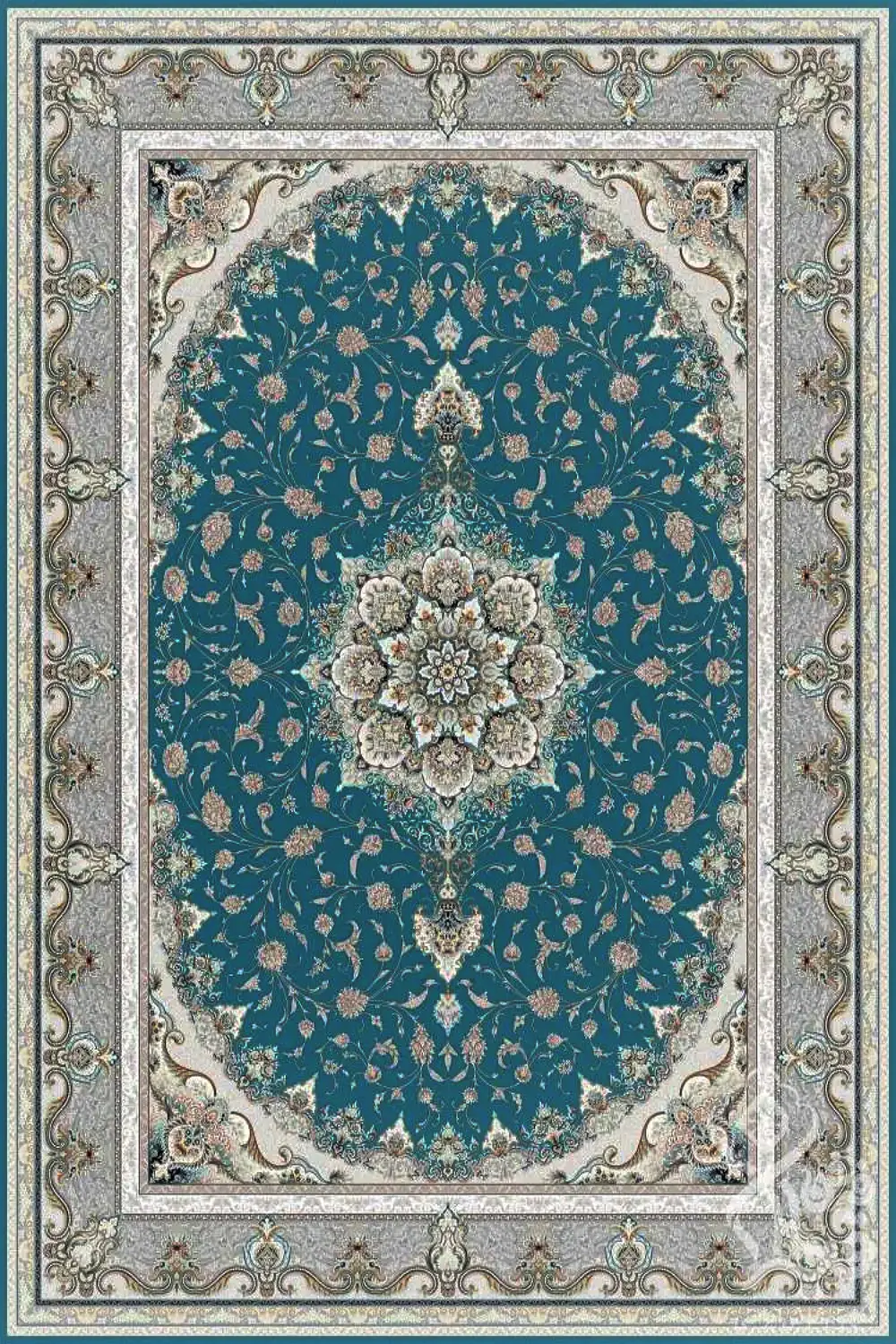 فرش قیطران 1500 شانه کلکسیون 1500 شانه طرح گیسو زمینه آبی (برجسته)