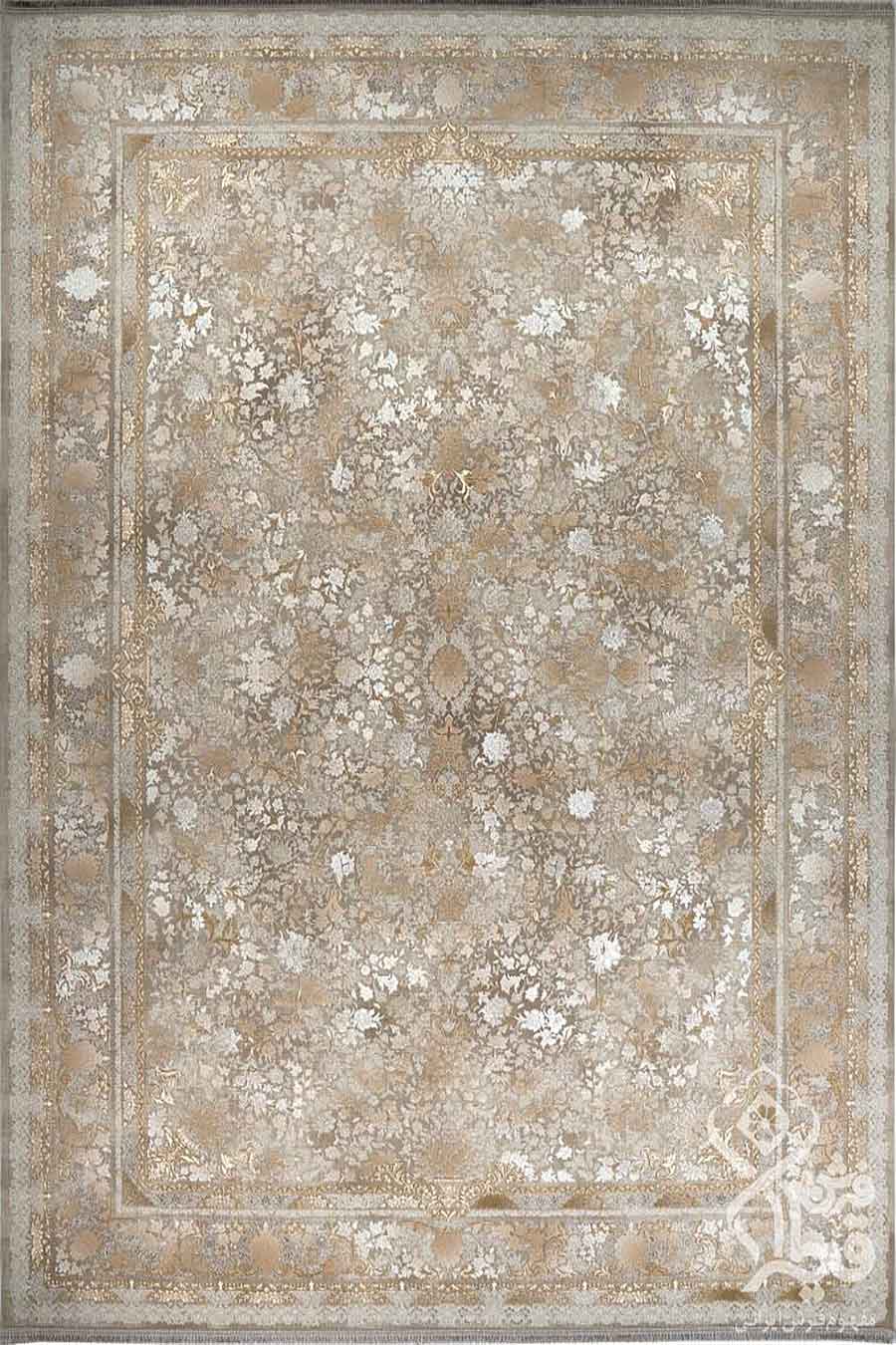 فرش قیطران 1200 شانه کلکسیون افسانه طرح ایریس زمینه نسکافه ای
