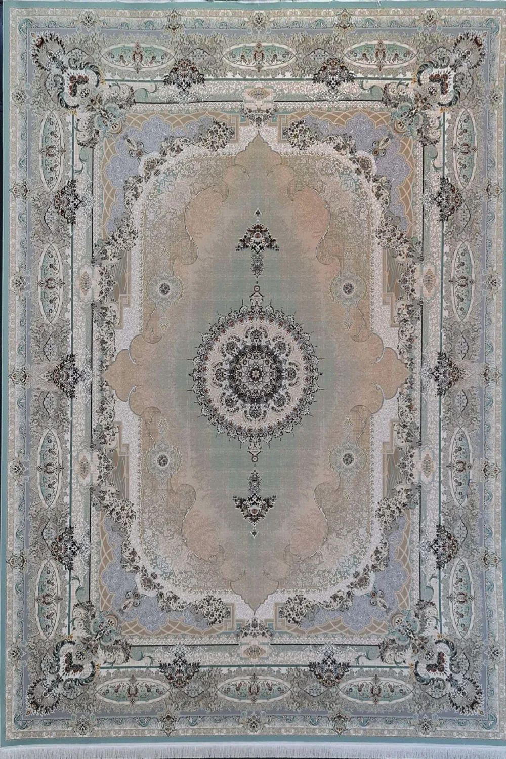 فرش آینده 1500 شانه کلکسیون گلوریا طرح سالاری قم زمینه آبی (برجسته)