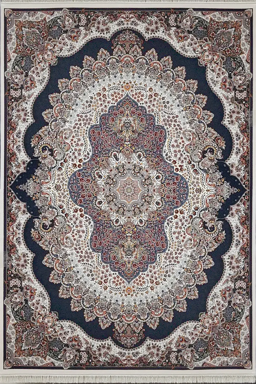 فرش کاشان 700 شانه طرح ارکیده زمینه کرم (غیربرجسته)