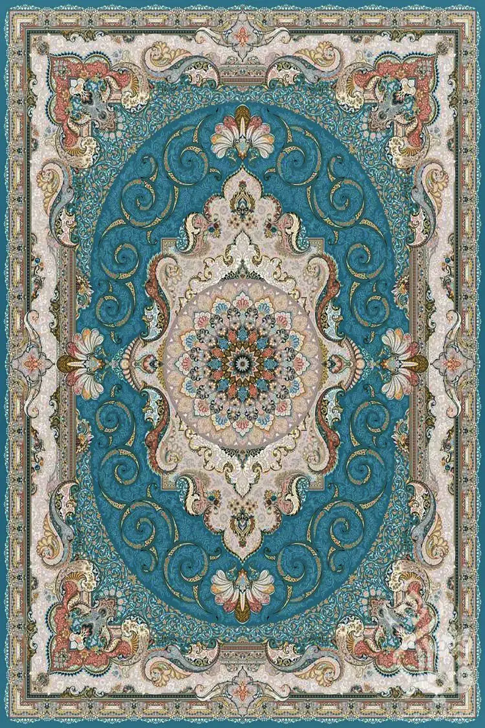 فرش قیطران 1500 شانه کلکسیون 1500 شانه طرح زرین زمینه آبی (برجسته)
