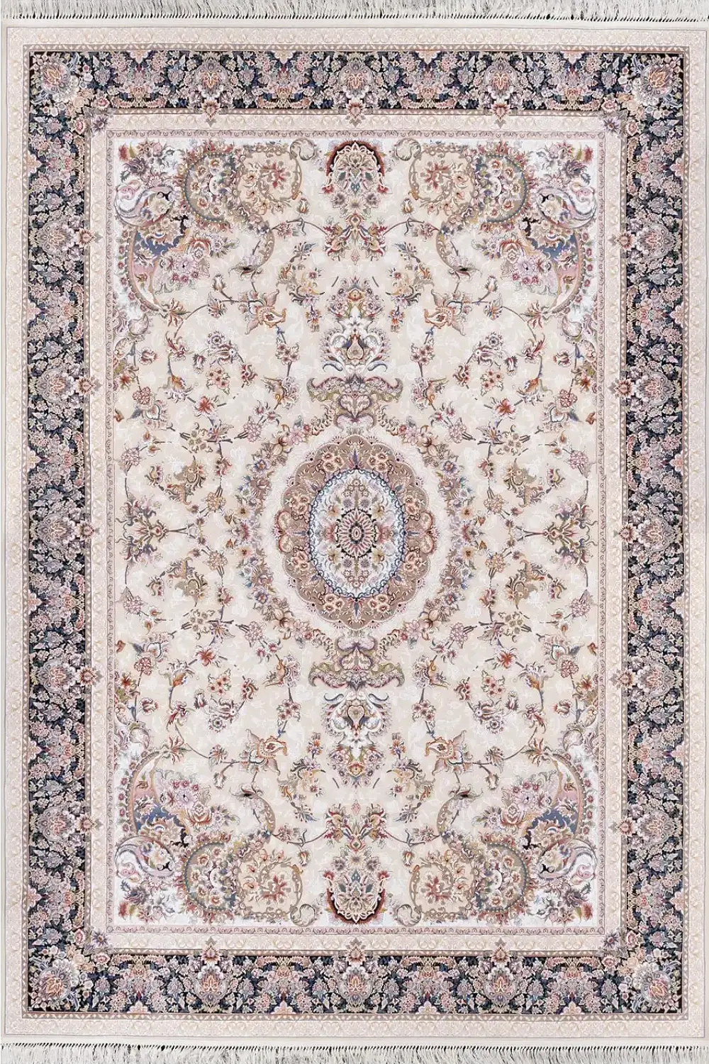 فرش بهشتی 1200 شانه کلکسیون تبریز کد 1423 زمینه کرم (برجسته)