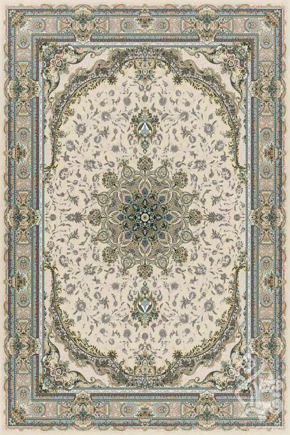 فرش قیطران 1500 شانه کلکسیون 1500 شانه طرح درتا زمینه کرم (برجسته)