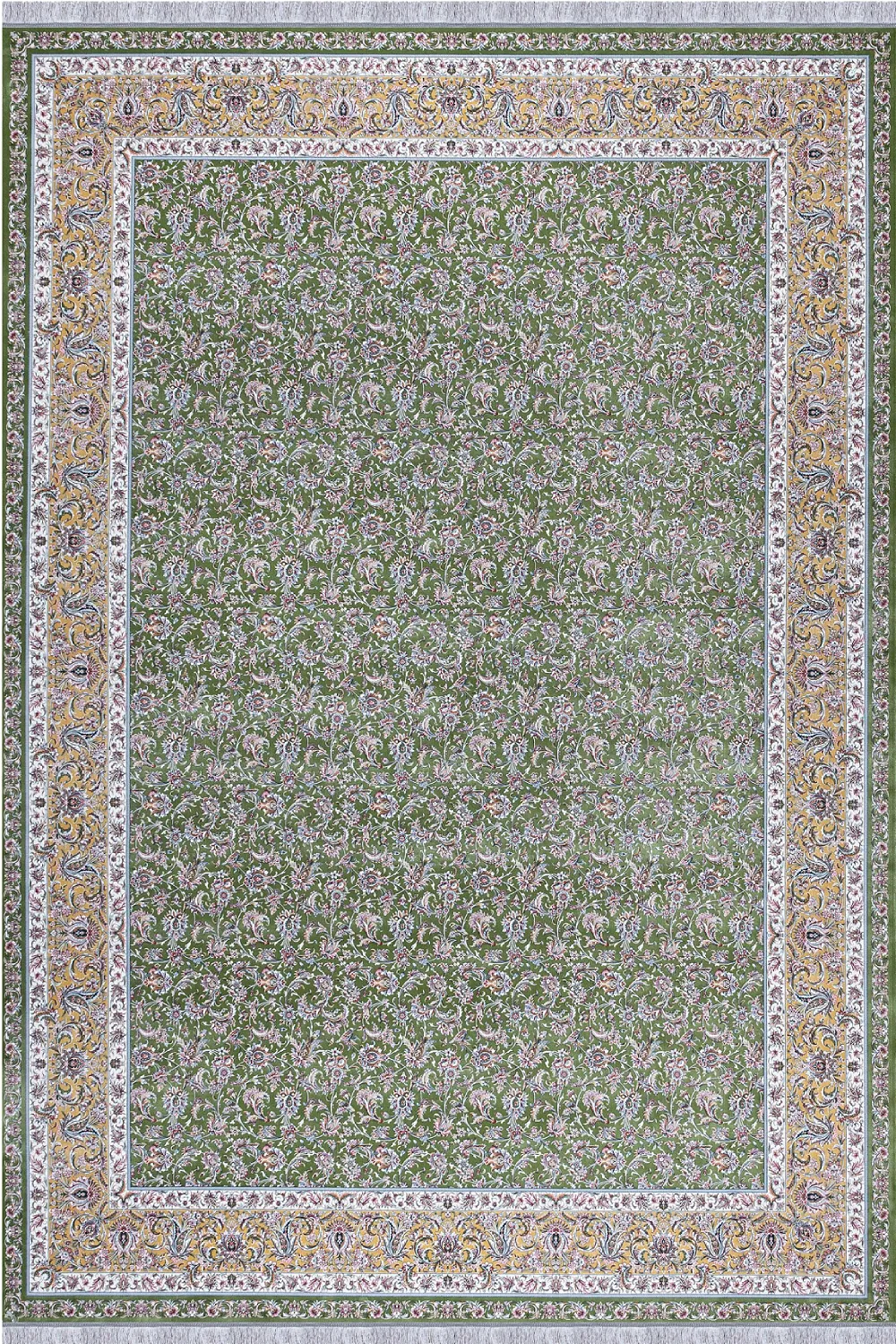 فرش مهدیان 1500 شانه کلکسیون والری کد 50405 زمینه سبز (برجسته)