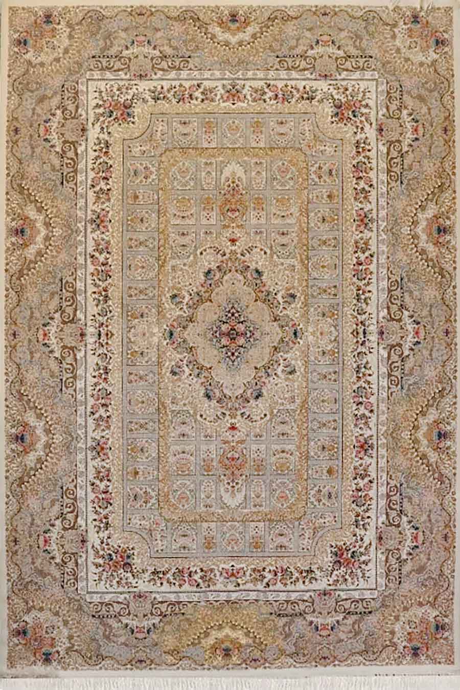 فرش ستاره کویر یزد 1000 شانه کلکسیون نقش جهان کد E42 زمینه 2003 (برجسته)