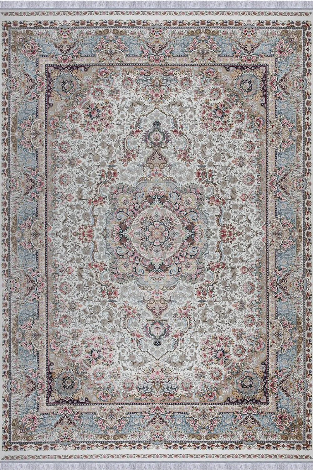 فرش مهدیان 1500 شانه کلکسیون والری کد 50311 زمینه کرم (برجسته)