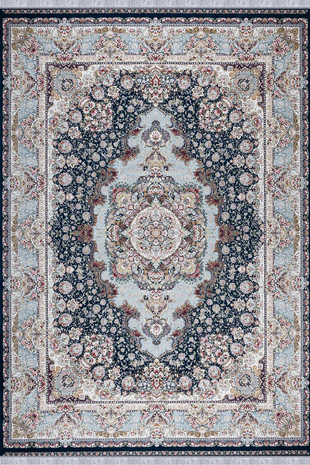 فرش مهدیان 1500 شانه کلکسیون والری کد 50306 زمینه سورمه ای (برجسته)